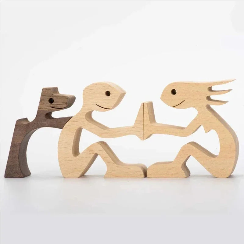 Ornements en bois humains avec chien, décoration de Noël en famille, artisanat d'art, jouets en bois, cadeaux de décoration pour fille et animal de compagnie