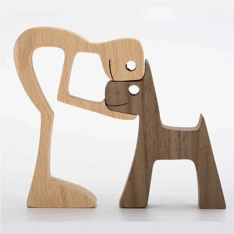 Ornements en bois humains avec chien, décoration de Noël en famille, artisanat d'art, jouets en bois, cadeaux de décoration pour fille et animal de compagnie