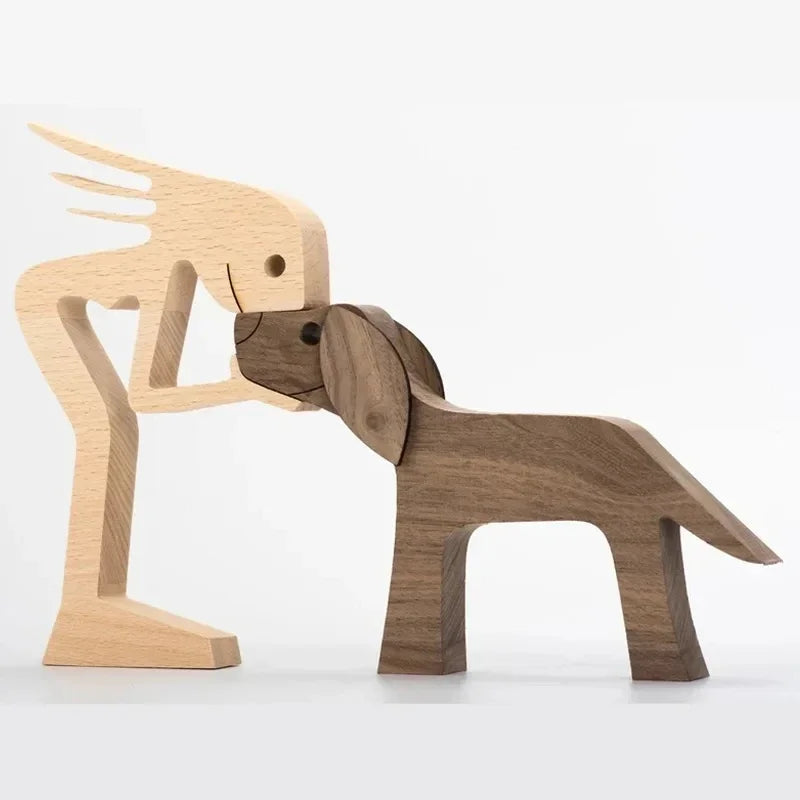 Ornements en bois humains avec chien, décoration de Noël en famille, artisanat d'art, jouets en bois, cadeaux de décoration pour fille et animal de compagnie