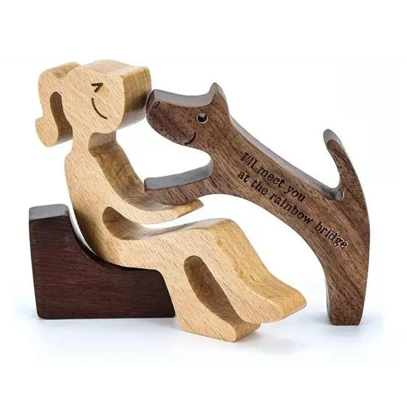 Ornements en bois humains avec chien, décoration de Noël en famille, artisanat d'art, jouets en bois, cadeaux de décoration pour fille et animal de compagnie