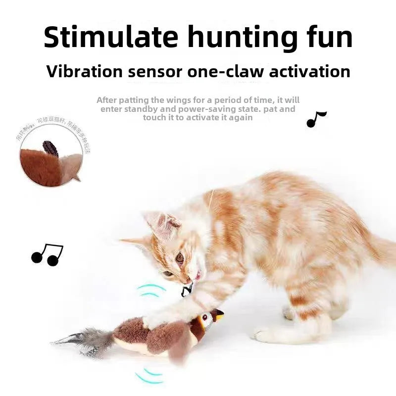 Jouet en peluche sensible au toucher pour chats d'intérieur, oiseau qui bat des ailes, ne vole pas, jouets pour chats