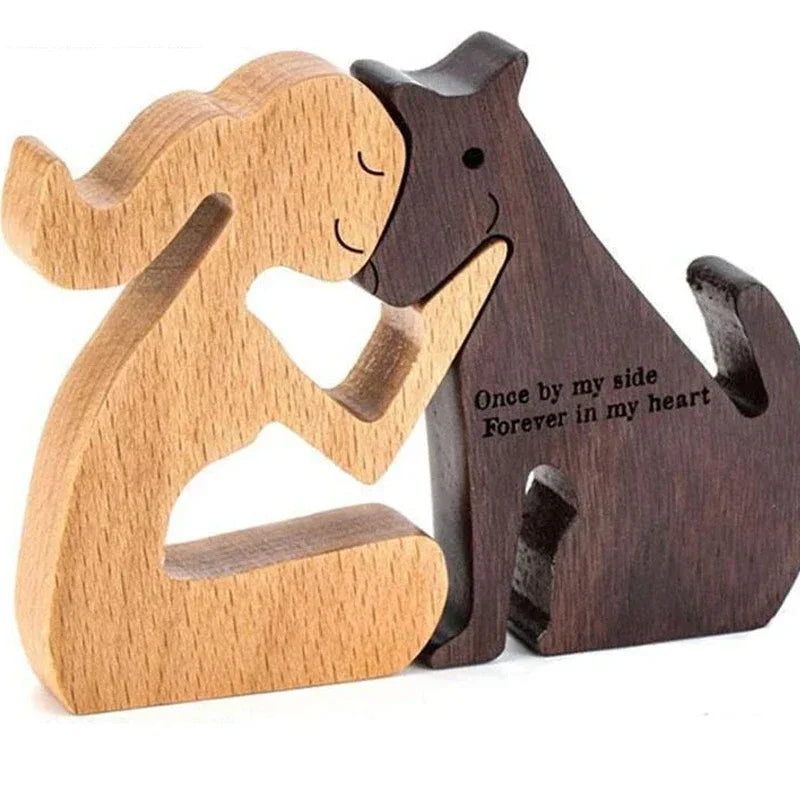 Ornements en bois humains avec chien, décoration de Noël en famille, artisanat d'art, jouets en bois, cadeaux de décoration pour fille et animal de compagnie