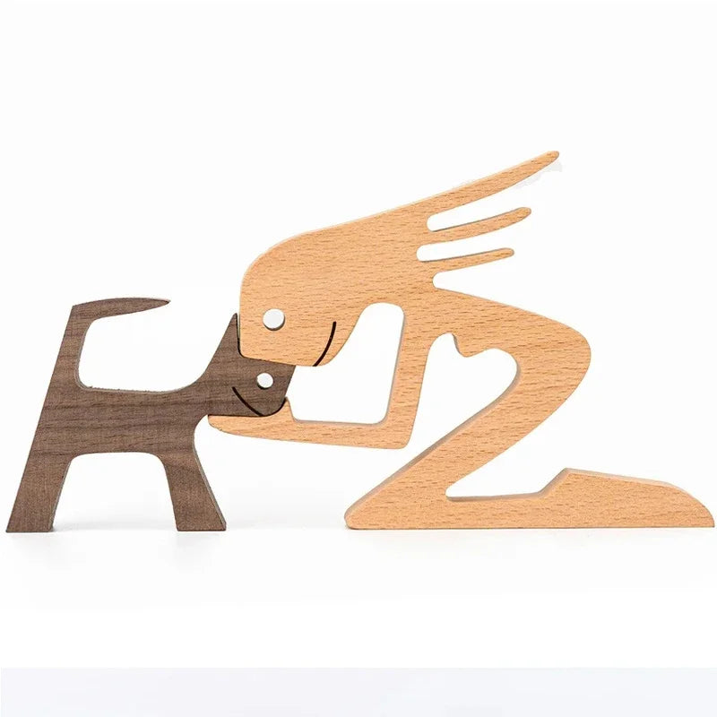 Ornements en bois humains avec chien, décoration de Noël en famille, artisanat d'art, jouets en bois, cadeaux de décoration pour fille et animal de compagnie