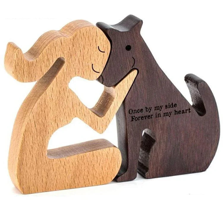 Ornements en bois humains avec chien, décoration de Noël en famille, artisanat d'art, jouets en bois, cadeaux de décoration pour fille et animal de compagnie