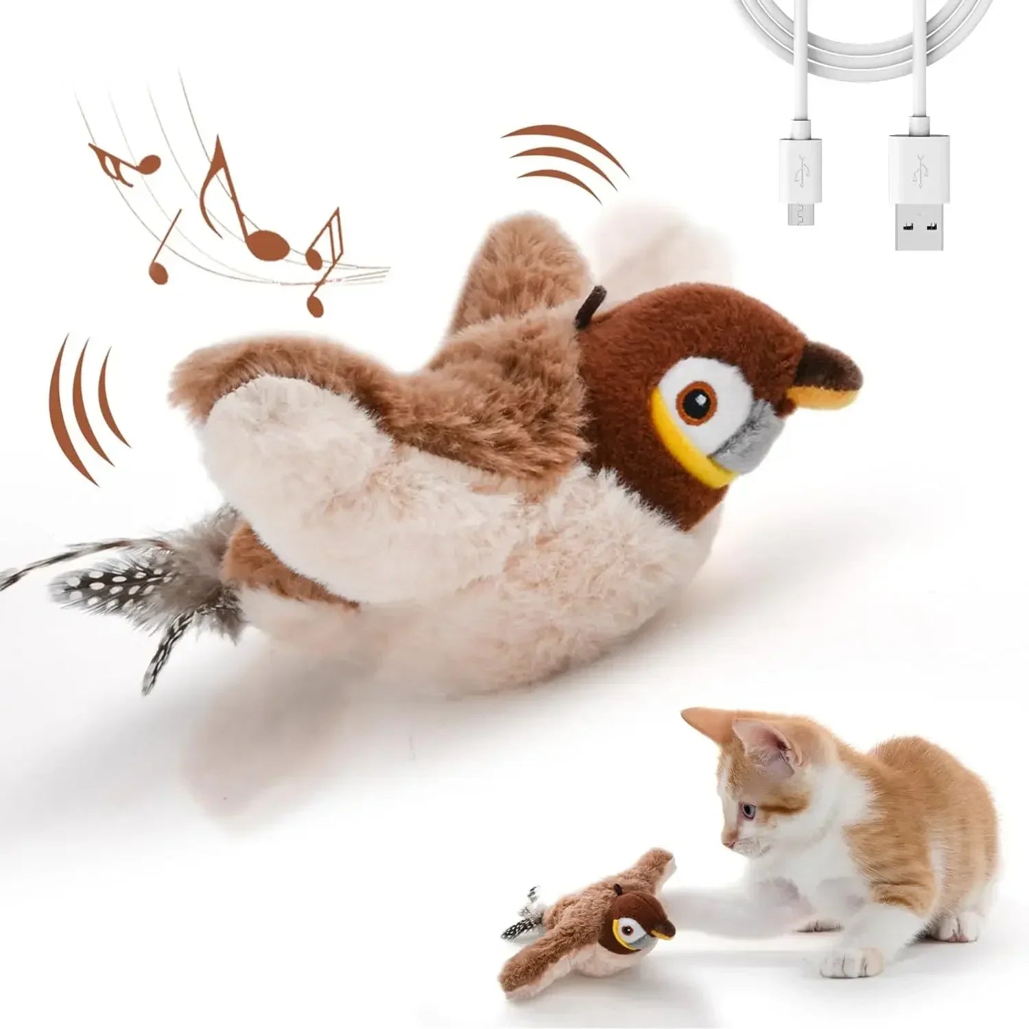 Jouet en peluche sensible au toucher pour chats d'intérieur, oiseau qui bat des ailes, ne vole pas, jouets pour chats