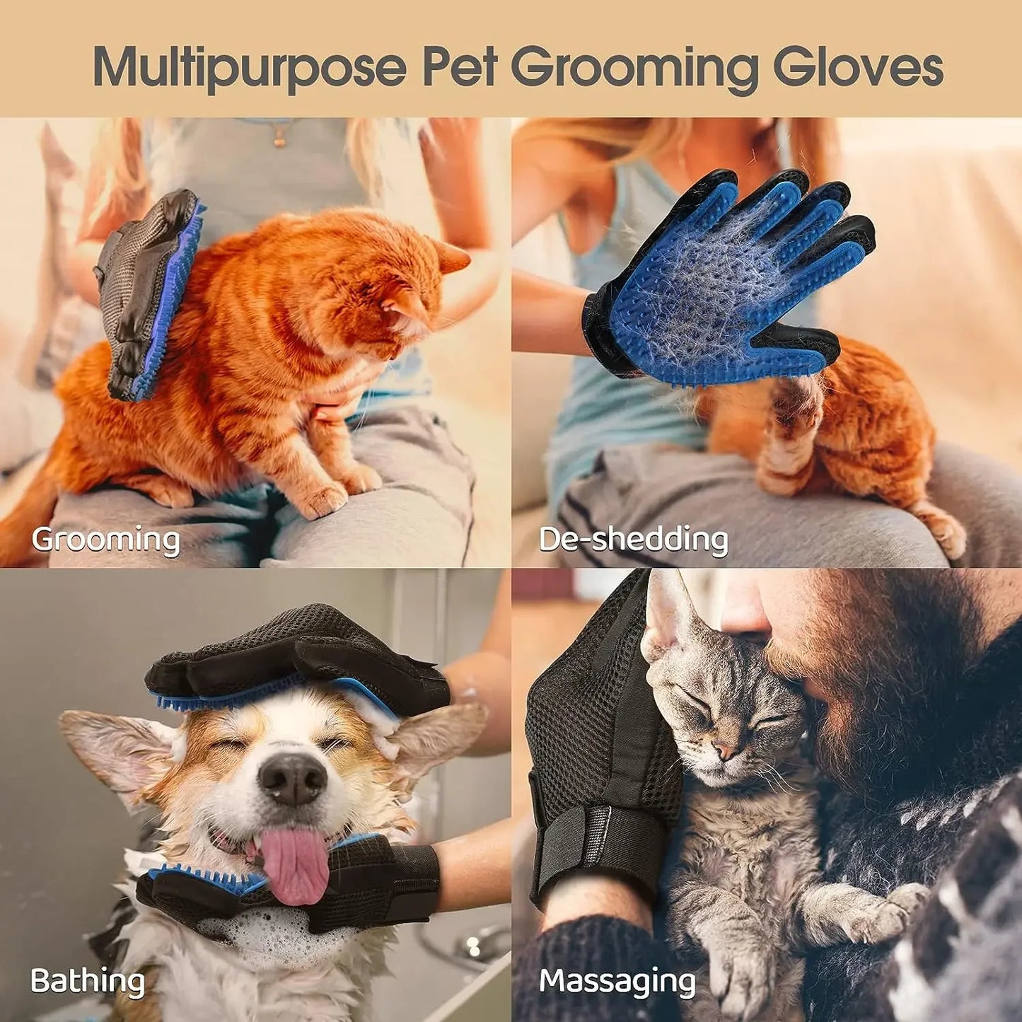 Gants de toilettage pour animaux de compagnie, brosses pour chat, perte douce, efficac, mitaines, gants de lavage pour chiens, chats et chevaux
