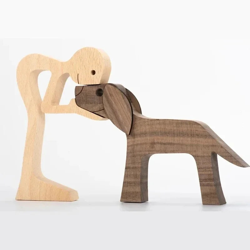 Ornements en bois humains avec chien, décoration de Noël en famille, artisanat d'art, jouets en bois, cadeaux de décoration pour fille et animal de compagnie