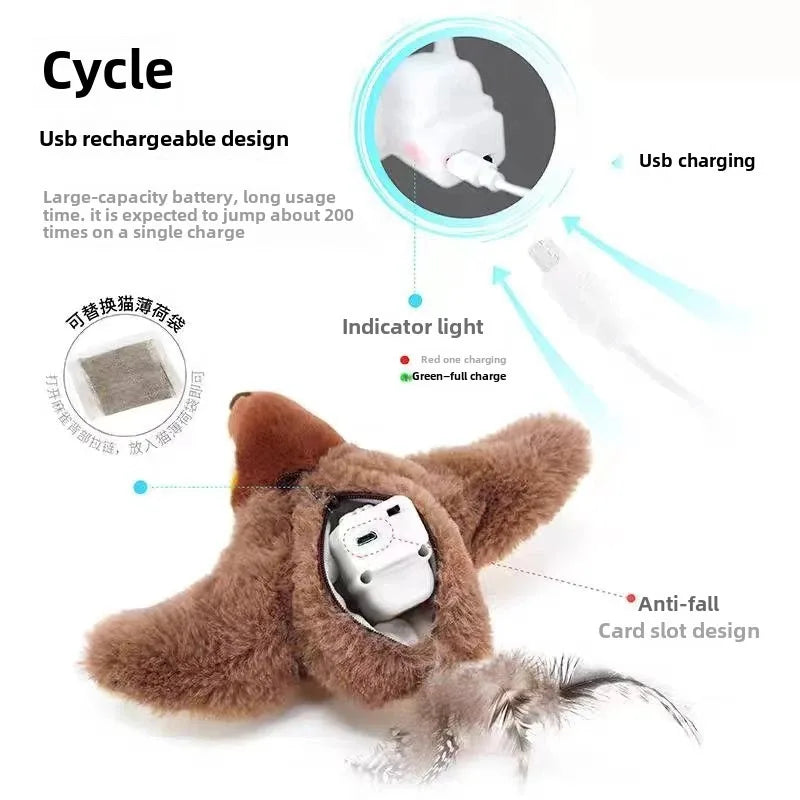 Jouet en peluche sensible au toucher pour chats d'intérieur, oiseau qui bat des ailes, ne vole pas, jouets pour chats