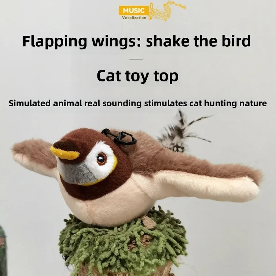 Jouet en peluche sensible au toucher pour chats d'intérieur, oiseau qui bat des ailes, ne vole pas,