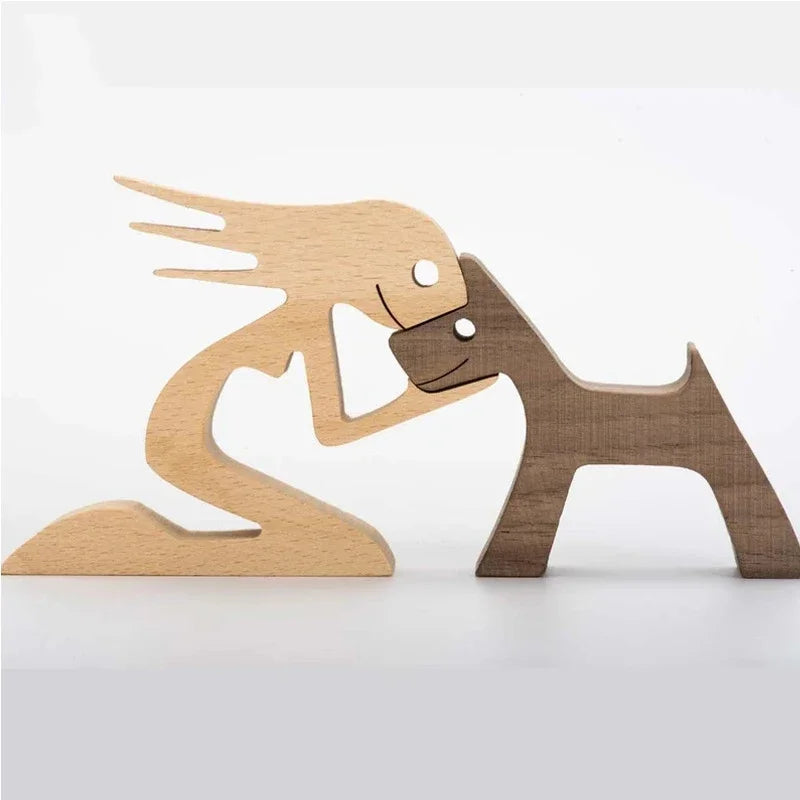 Ornements en bois humains avec chien, décoration de Noël en famille, artisanat d'art, jouets en bois, cadeaux de décoration pour fille et animal de compagnie