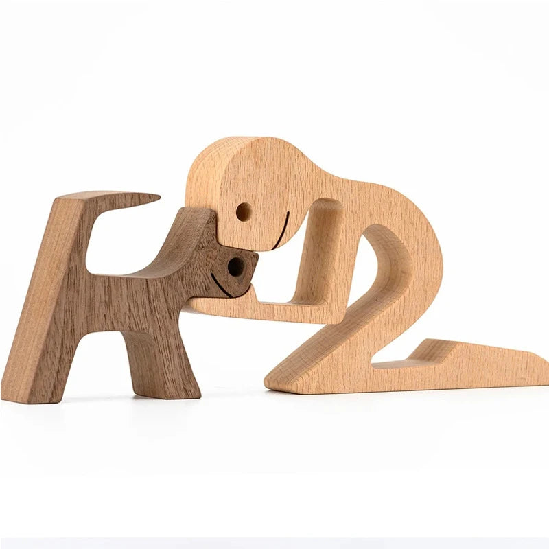 Ornements en bois humains avec chien, décoration de Noël en famille, artisanat d'art, jouets en bois, cadeaux de décoration pour fille et animal de compagnie