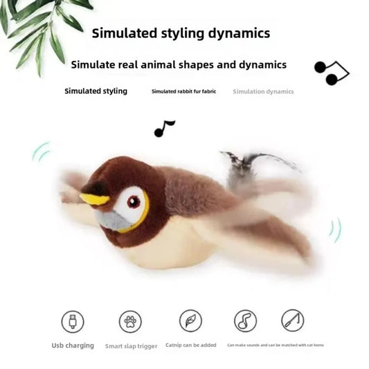 Jouet en peluche sensible au toucher pour chats d'intérieur, oiseau qui bat des ailes, ne vole pas, jouets pour chats