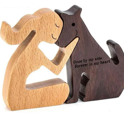 Ornements en bois humains avec chien, décoration de Noël en famille, artisanat d'art, jouets en bois, cadeaux de décoration pour fille et animal de compagnie