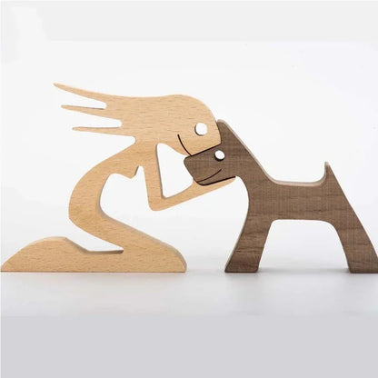 Ornements en bois humains avec chien, décoration de Noël en famille, artisanat d'art, jouets en bois, cadeaux de décoration pour fille et animal de compagnie