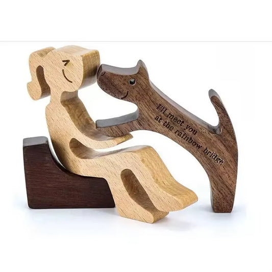 Ornements en bois humains avec chien, décoration de Noël en famille, artisanat d'art, jouets en bois, cadeaux de décoration pour fille et animal de compagnie